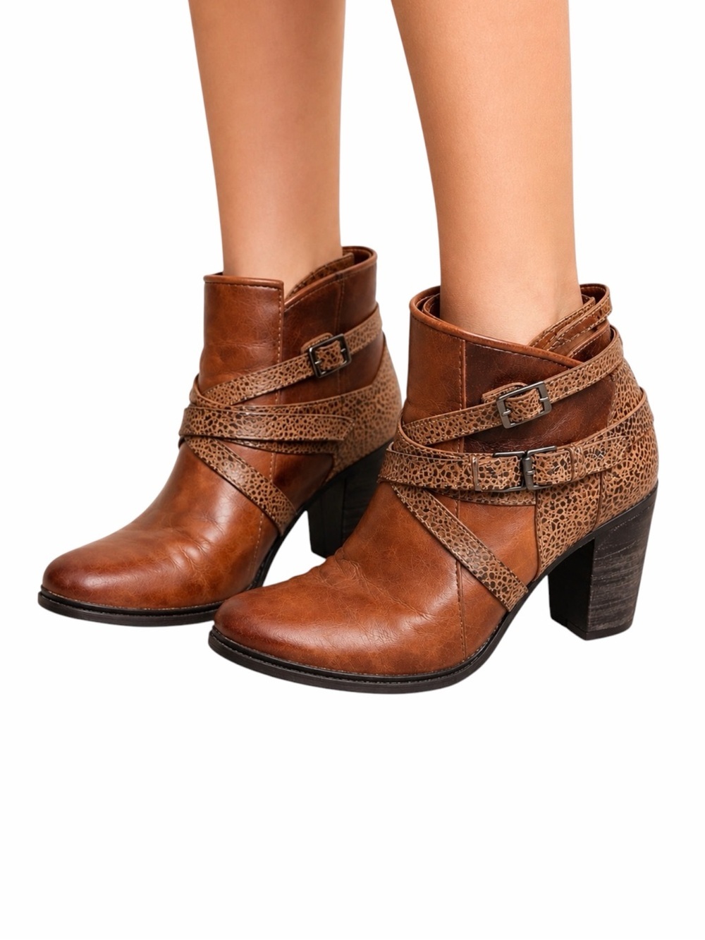 Miz Mooz Verona Collection Leather Ankle Booties Brown Buckle Heels EU 37